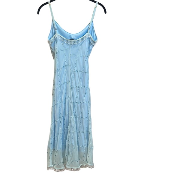 Betsey Johnson Vintage Silk Beaded Fringe Midi Dress Light Blue Fairy Small - Picture 9 of 11